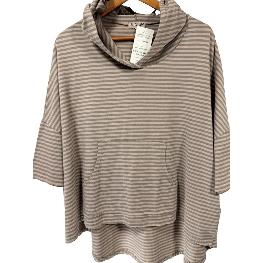 Iridium Apparel Striped Hooded Poncho Top Sz LG NWT Cotton Lycra Coastal Boho OS